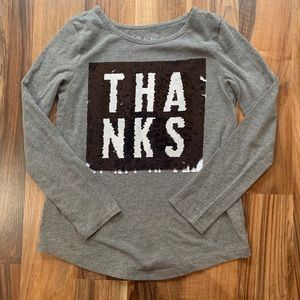 Girls Gray Long Sleeve Reversible Sequin Top